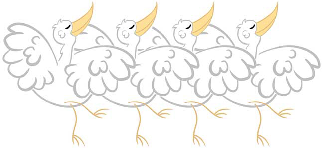 4 high kicking storks cartoon