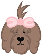 Legendary Labradoodles head of girl dog with pink bow in hair cartoon