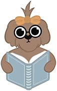 Legendary Labradoodles puppy wearing glasses reading a book cartoon